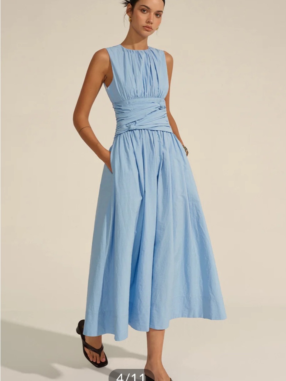 Commense Light Blue Sleeveless Gathered Waist Midi Dress - Picture 5 of 9